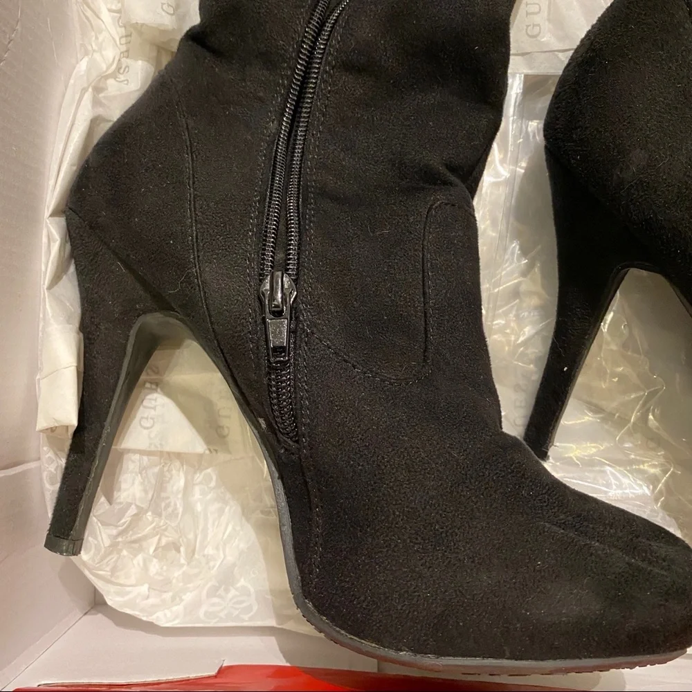 Bamboo Thigh High Boots Suede Booties Tie‎ Black 7